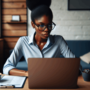 Illinois attorney reviewing non-compete agreement on laptop